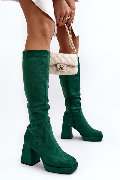 Women's insulated boots with chunky heel in green Layala