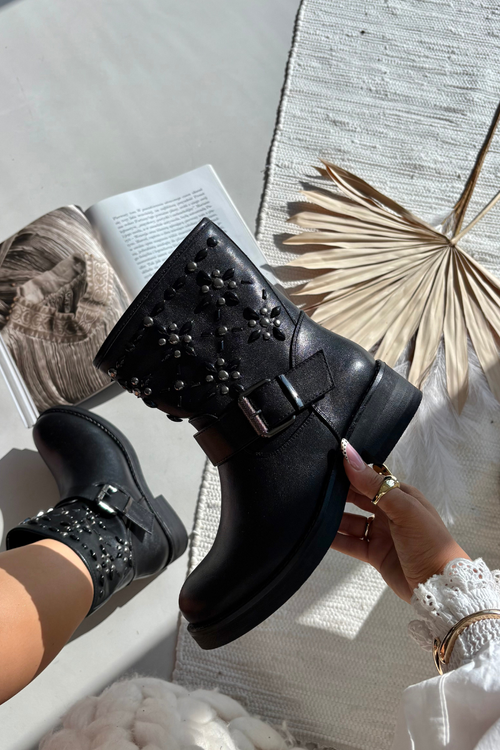 Embellished Women's Ankle Boots with Buckle Black Mivana