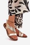 Ladies leather sandals on flat heel Zazoo 3688 gold