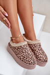 Women's Platform Snow Boots Insulated With Fur Leopard Brown Straps