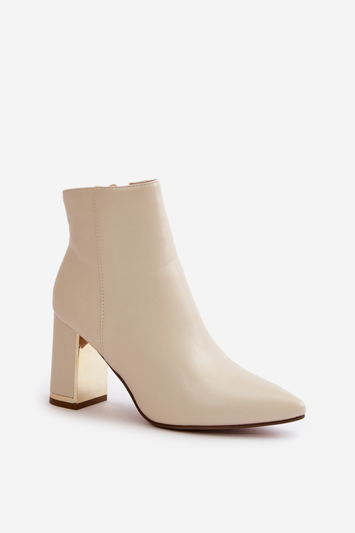 Women's Heeled Boots Zip Fastened Insulated Eco Leather Light Beige Mevair