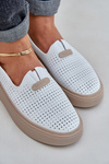 Lightweight Perforated Leather Moccasins Loafers Women On Platform And Wedge White Hanthiel
