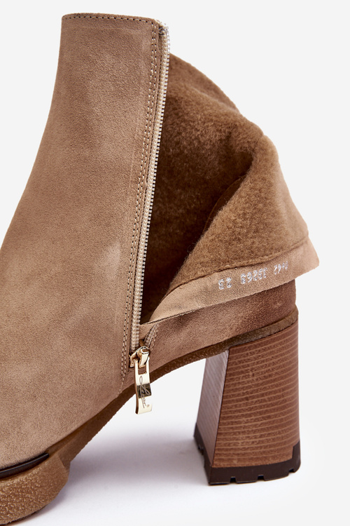 Botki Słupek Zamsz Beżowe Lemar Remilda 60442