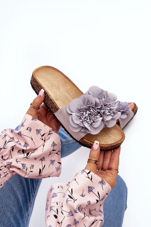 Klapki Damskie Kwiaty Szare Lulania CK290P