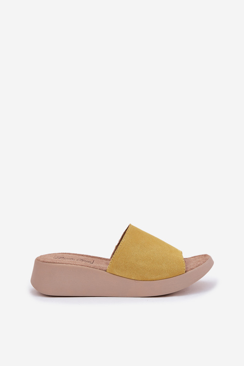 Damskie Klapki Na Koturnie Zamszowe Żółte Panto Fino RR267038