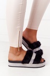 Platform Slippers With Fur And Cubic Zirconia Black Impress