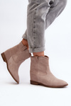 Zazoo 2326 Suede Slip-On Women's Flat Boots Beige