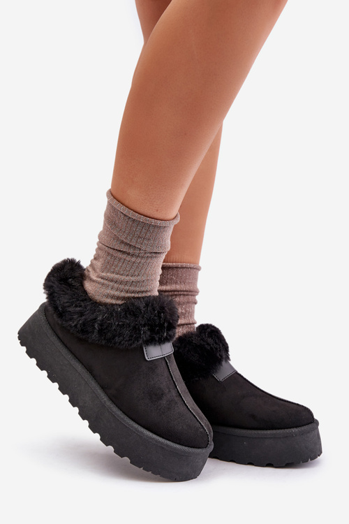 Śniegowce Z Futerkiem Eko Zamszowe Na Platformie Czarne Neathoria