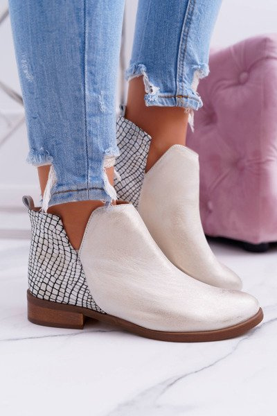 Women's Flat Heel Spring Leather Boots Frayed Gold Madness
