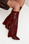 Women's Heeled Boots Turned Shaft Straps With Buckles Burgundy Nirisa