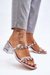 Women's Slippers With Decorative Zircons Silver Leyla