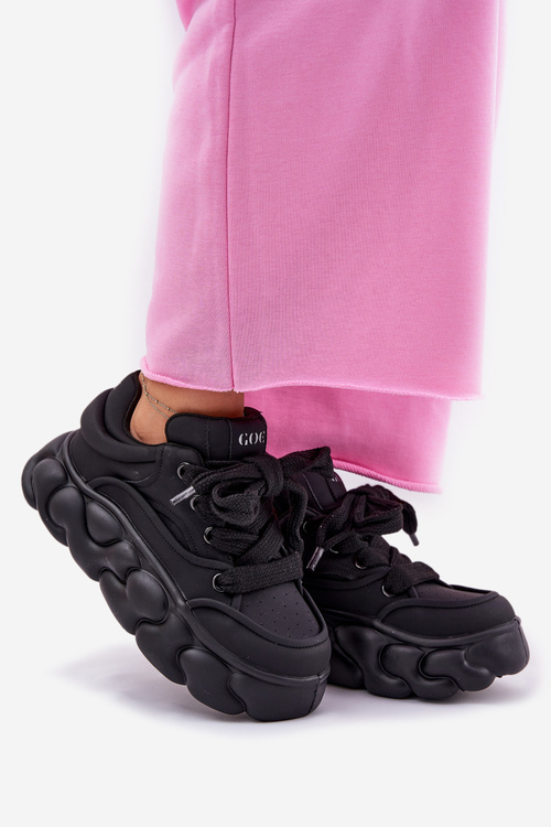 Women's Leather Sneakers On Chunky Platform GOE RR2N4044 Black