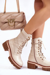 Women's High Boots With Zipper Beige Enroe
