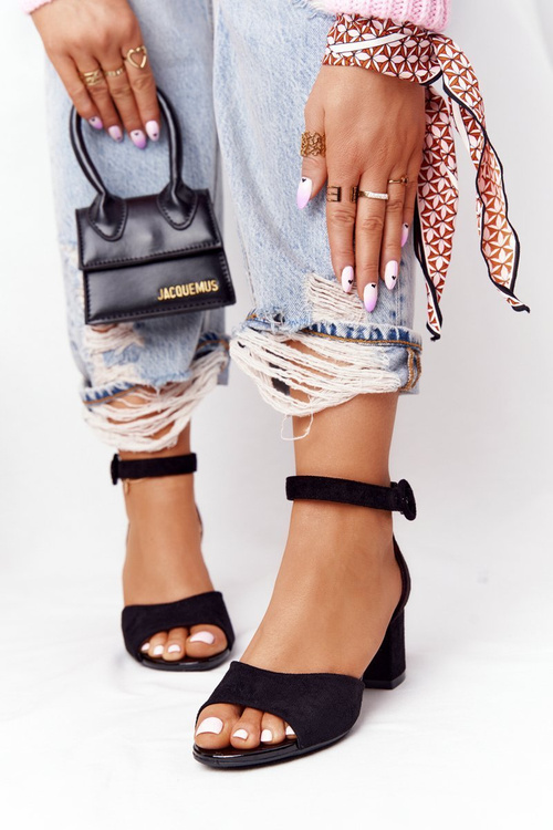 Suede High Heel Sandals Vinceza 23-20100 Black