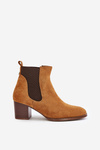 Chunky Heeled Ankle Boots Made of Eco Suede Camel Sinirae