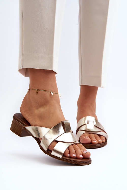 Zazoo 40236 Leather Women's Mules with Low Heel Gold