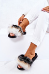 Slippers With Natural Fur Black and white Naturis