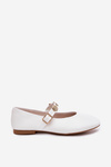 Women's Ballet Flats With Strap And Golden Decorations White Firicene