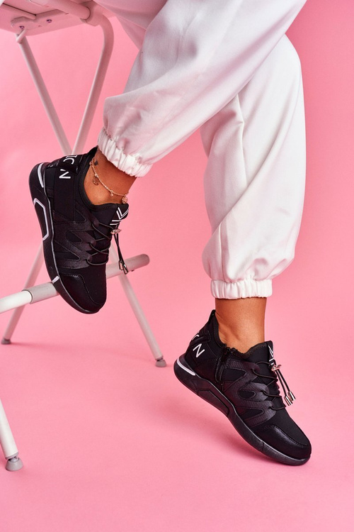 Sporty Women's Shoes with Zipper and Pull-Up Black Terfin