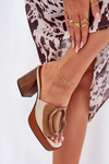 Women's sandals on block heel with buckle Camel Amuria