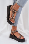 Embellished Platform Sandals Leopard Brown Tatellia