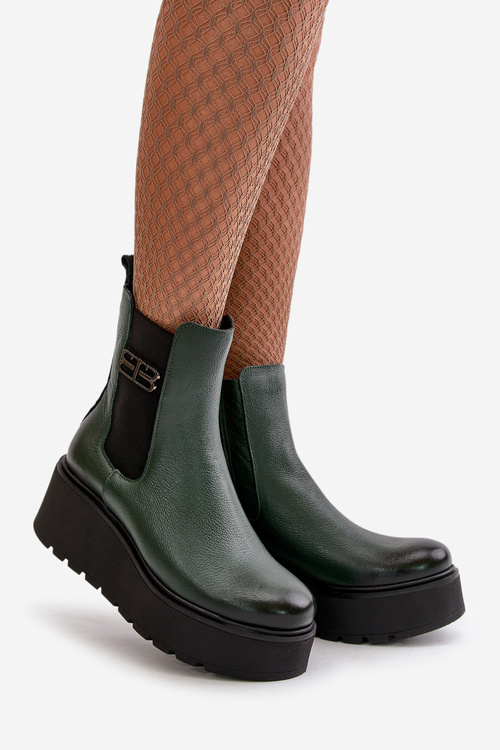 Zazoo 60498 Women's Ankle Boots Chelsea On Platform And Wedge Dark Green