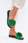 Ladies flip flops decorated with flowers green Cellanen