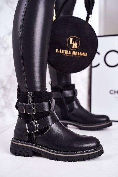 Damskie Ocieplane Botki Workery Czarne Intensity