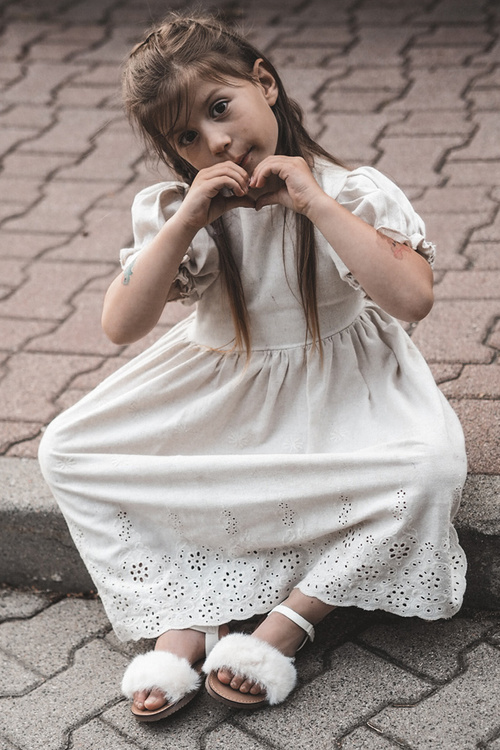 Children's Velcro Sandals with Fur White Rosavere