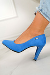 Classic Women's Pumps On A Block Heel Suede Blue Eliana