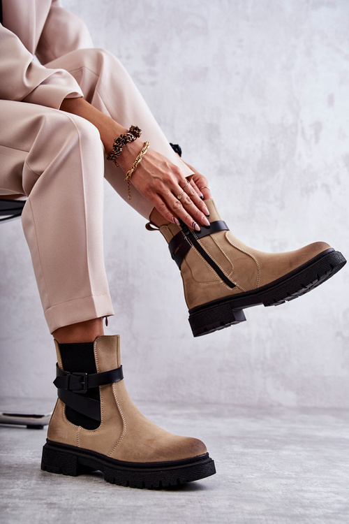 Women's Warm Boots Jodhpur boots With Belt Beige Jose