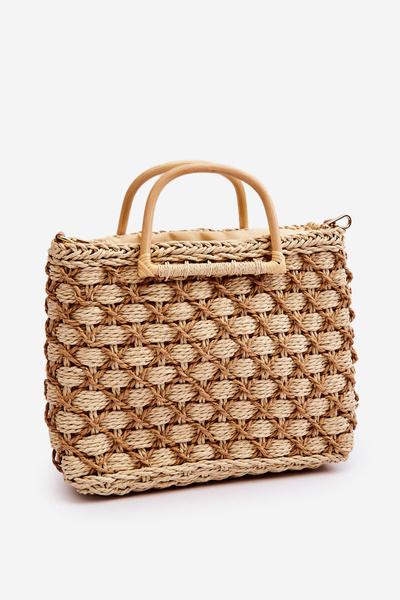 Braided Rigid Messenger Bag Light Beige