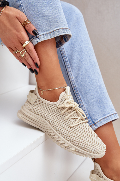 Mesh Slip On Sports Shoes Women Beige Harice