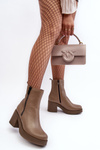 Leather Boots with Massive Heel and Zippers Dark Beige Lemar Littosa
