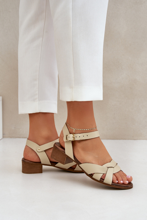 Leather Sandals On A Delicate Heel Light Beige Zazoo 40372