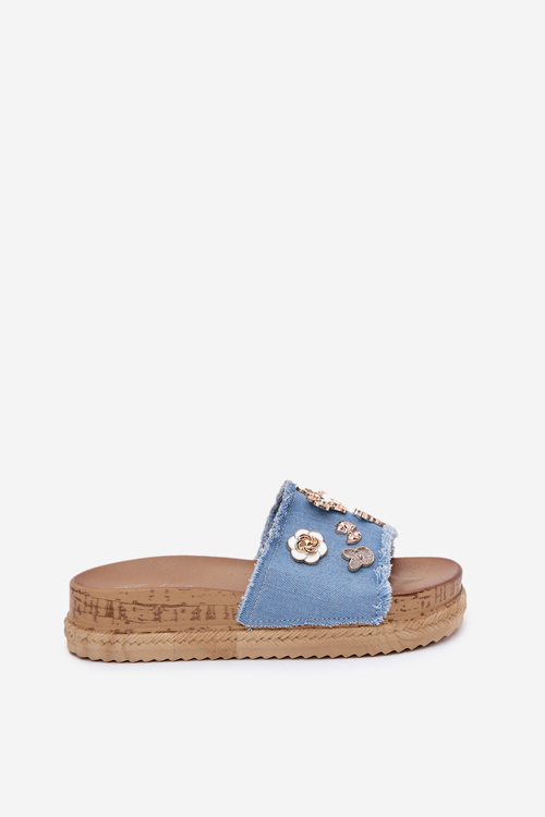 Women's sandals with golden embellishments on the platform blue Rigasta
