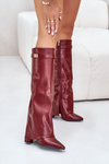 Women's Eco Leather Boots With Turned Shaft On Heel Burgundy Avamora