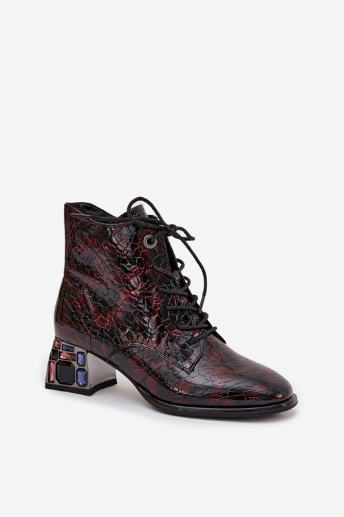 Patent Leather Women's Boots Made of Genuine Leather with Heels with Crystals Artiker 57C0130 Bordeaux