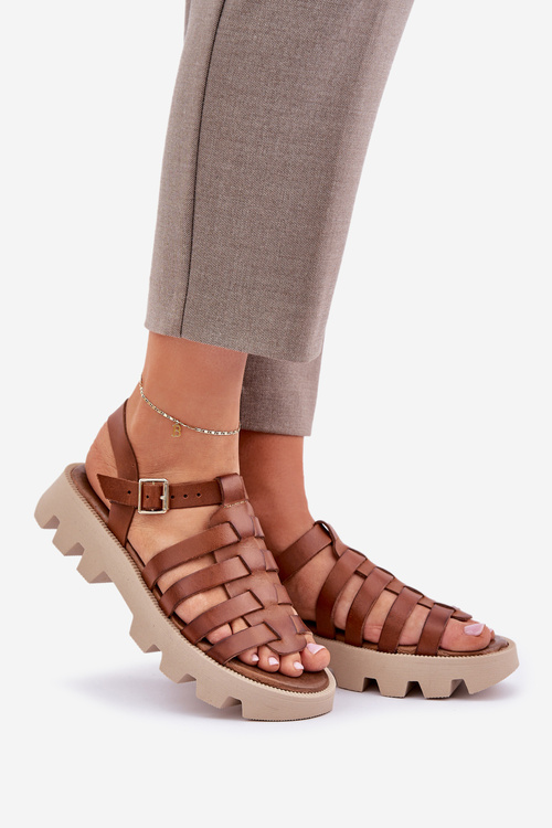 Sandały Damskie Skóra Naturalna Camel Zazoo 3695