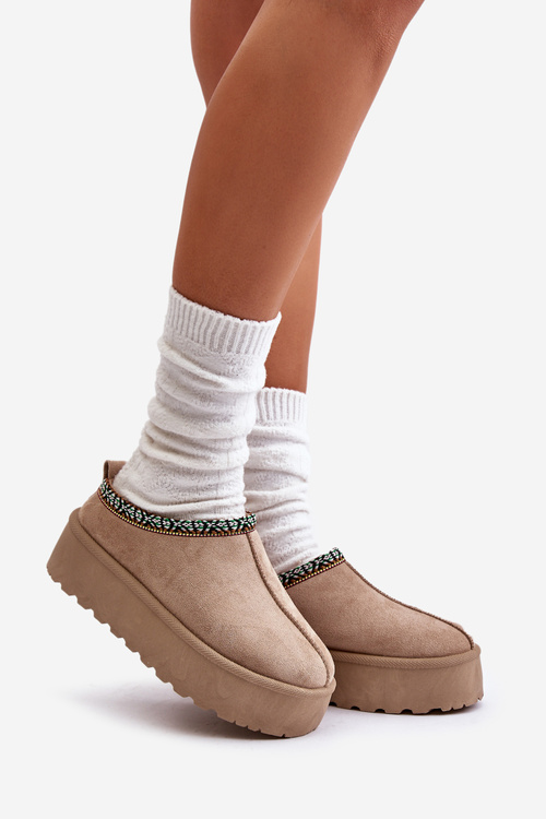 Women's Platform Slippers With Embroidery Beige Neroma