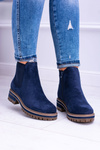 Navy Blue Women's Flat Heel Gravis Stiletto Boots