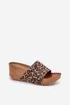 Zazoo 40289 Leather Women's Slides On Cork Wedge Leopard