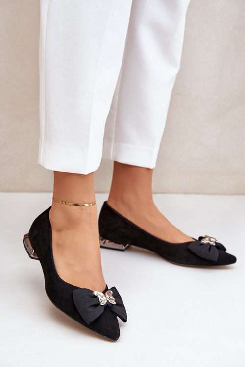 Elegant Suede Ballet Flats For Women With Bow Laura Messi 2893 Black