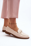 Women's Flat Heel Eco Leather Loafers Beige Vimedia