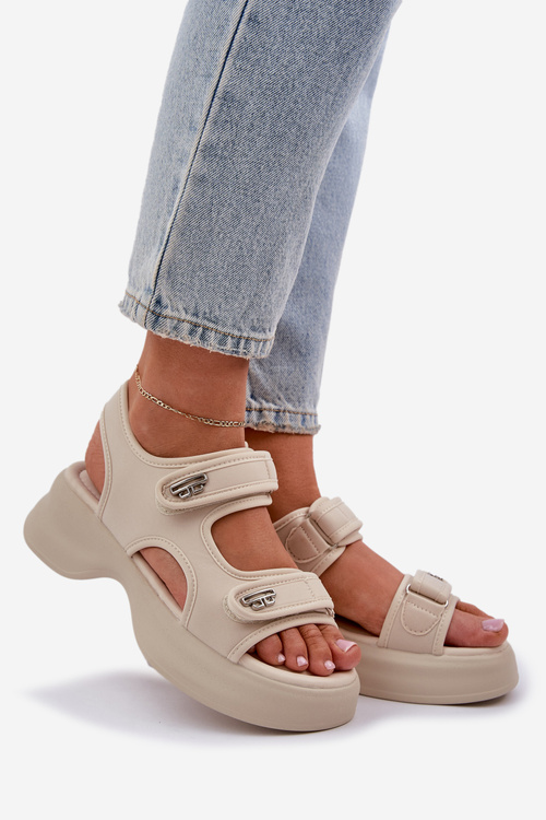 Fabric Lightweight Platform Sandals Light Beige Deniffia