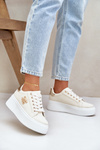 Buty Sportowe Sneakersy Damskie Na Platformie Beżowo-Złote Temittes