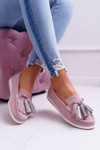 Women's Leather Suede Moccasins With Tassels Pink Batist