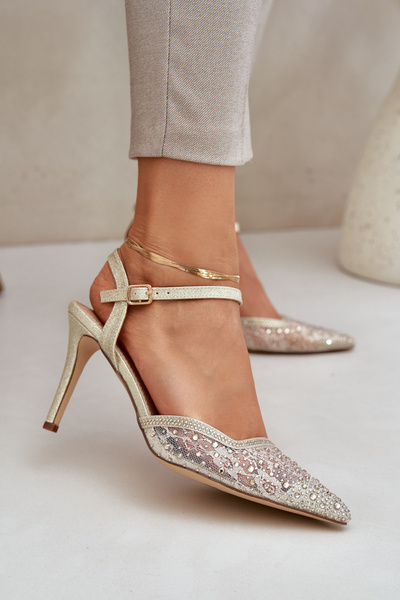 Decorated High Heels With Open Heel Gold Nanadra