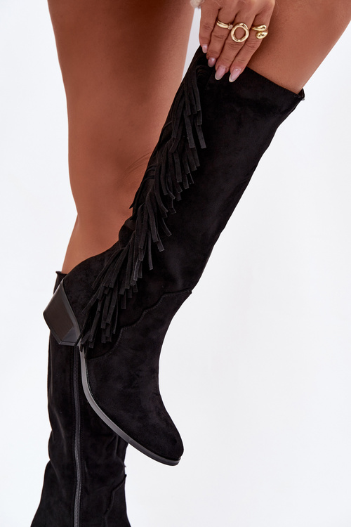 Women's heeled boots with fringes insulated black Firlina