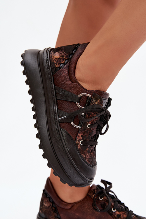 Sneakersy Damskie Skóra Naturalna Platforma Czekoladowe Maciejka 06562-25